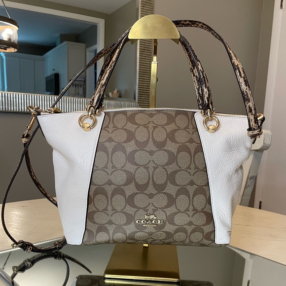 COA Included: Coach Kacey two-way colorblock - khaki signature canvas/leather
